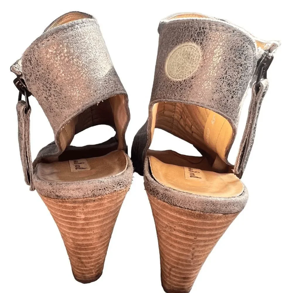 Paul Green Cayanne Peep Toe Sandal size 8M Smoke Metallic Leather Heels Shoes